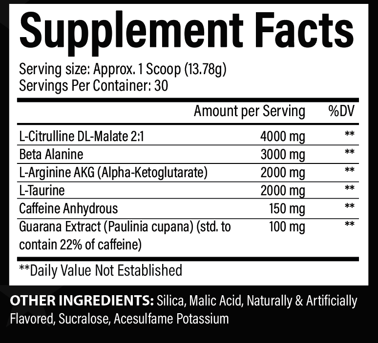 Supplement Facts of pre-workout